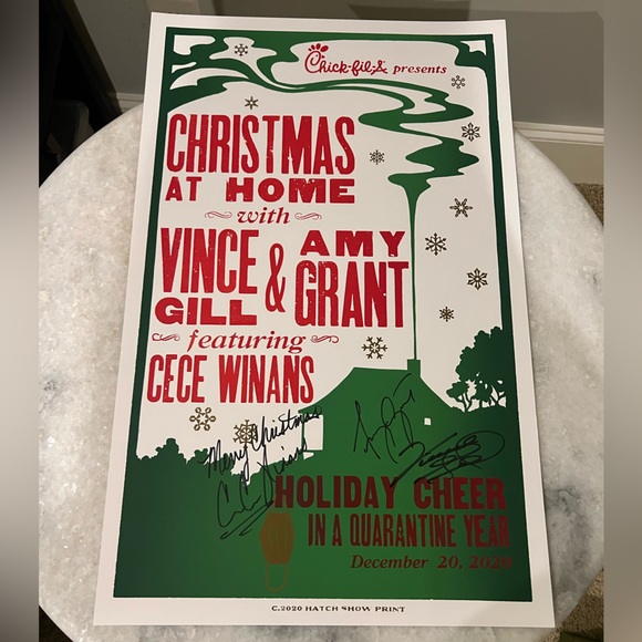 Autographed Hatch Poster Vince Gil, Amy Grant, Cece Winans Christmas at Home ‘20 - Picture 1 of 7
